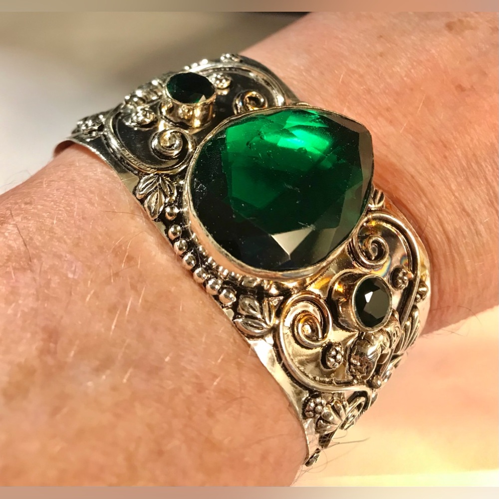 Chrome Diopside Stamped 925 Sterling Silver Cuff Bracelet